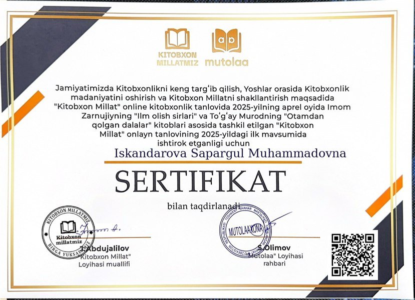"Kitobxon millat" onlayn tanlovi 2025