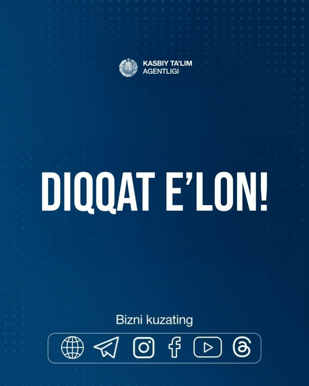 2026/2027-o‘quv yili uchun kasbiy ta’lim tashkilotlariga kamida umumiy o‘rta ma’lumot negizida (11-sinf) qabul boshlandi